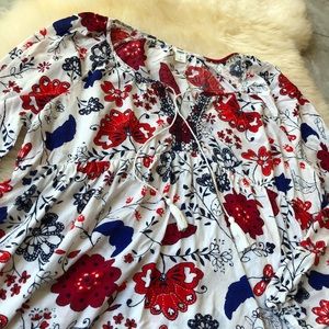 3/4 sleeve colorful flower blouse